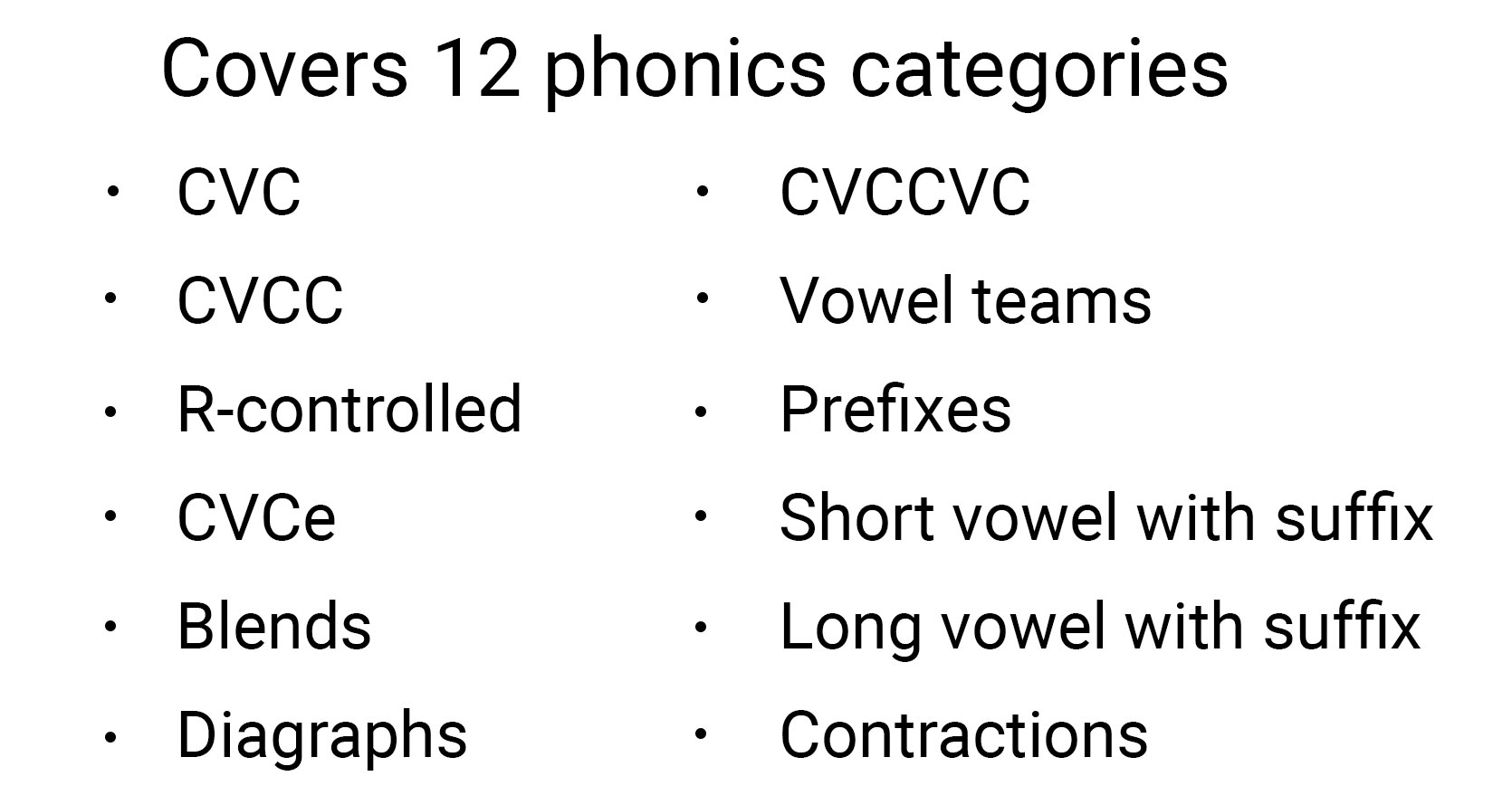 12 phonics categories