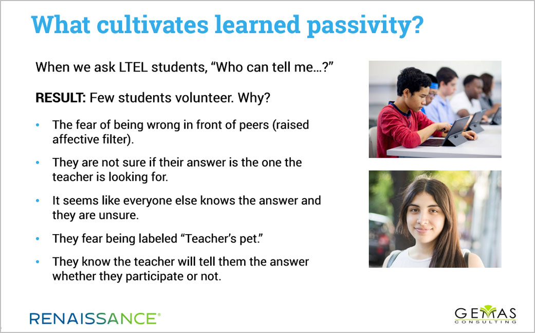 Slide showing why few language learners participate in class.