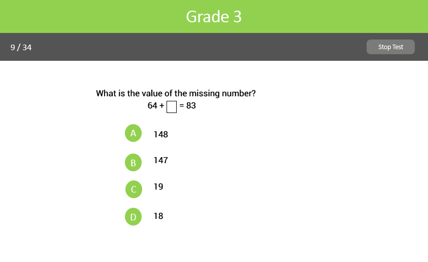 Grade 3 algebra test sample screenshot