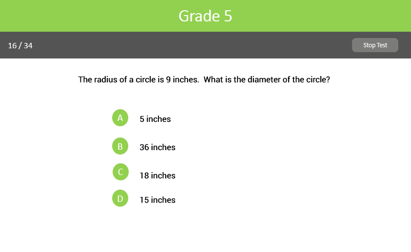 Geometry Grade 5 test sample screenshot.