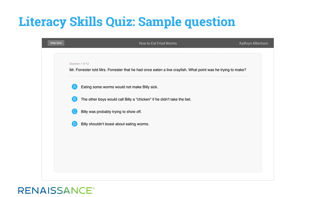 Literacy skills quiz sample