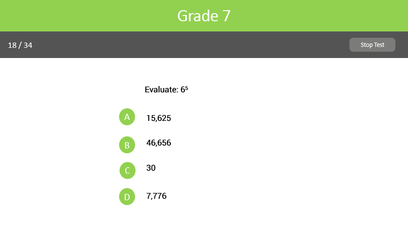 Grade 7 test Sample screenshot