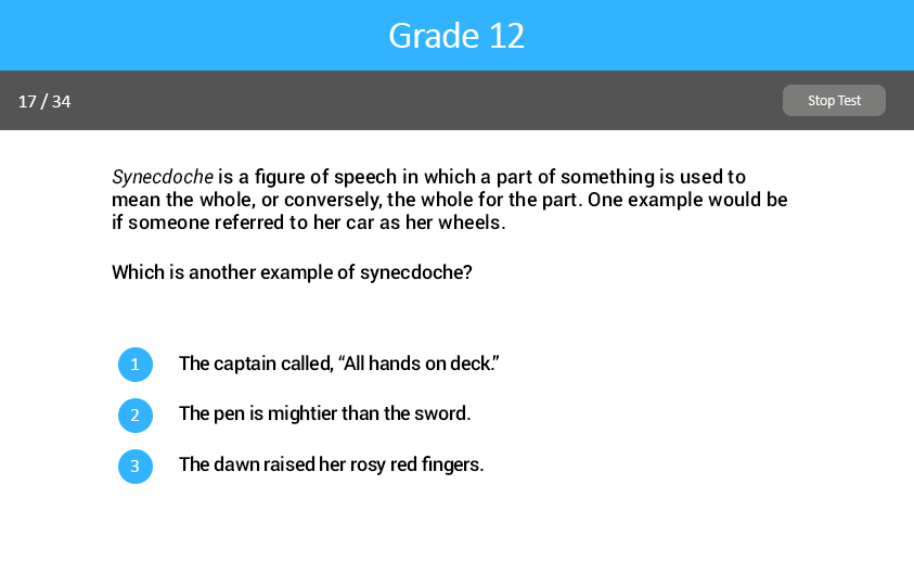 Understanding Author’s Craft Grade Twelve test screenshot.