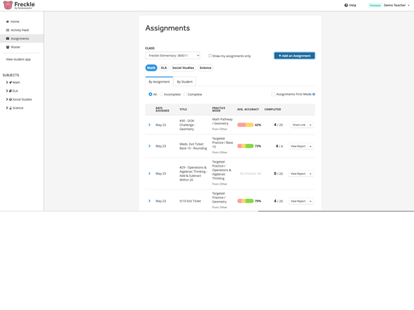 Freckle assignments screenshot 