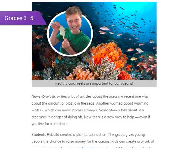 myON News screenshot - Grades 3-5 level.