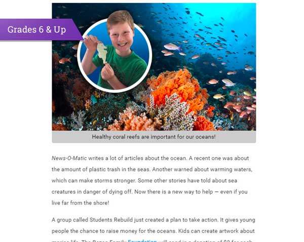 myON News screenshot - Grades 6 and up level.
