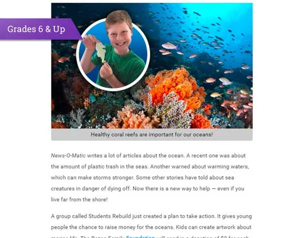 myON News screenshot - Grades 6 and up level.