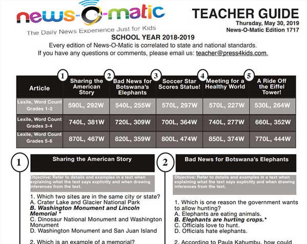 myON News screenshot - Teacher Guide