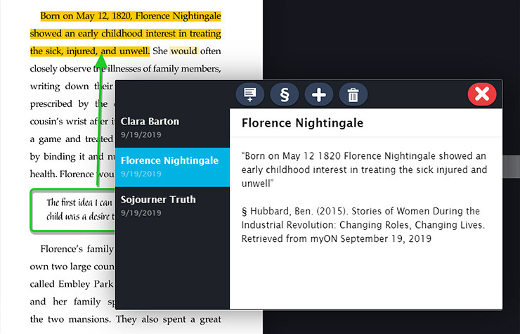 Florence Nightingale article in myON