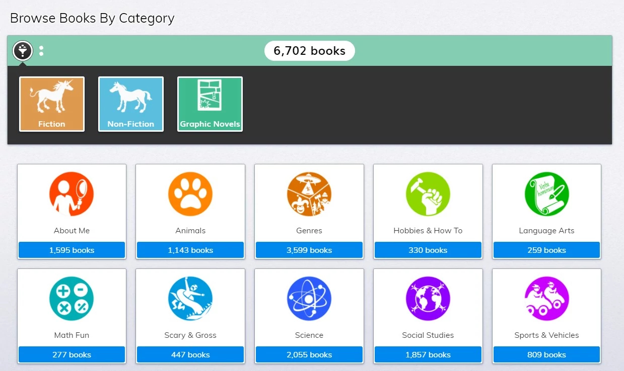 myON Motivation interest screenshot with animal books.