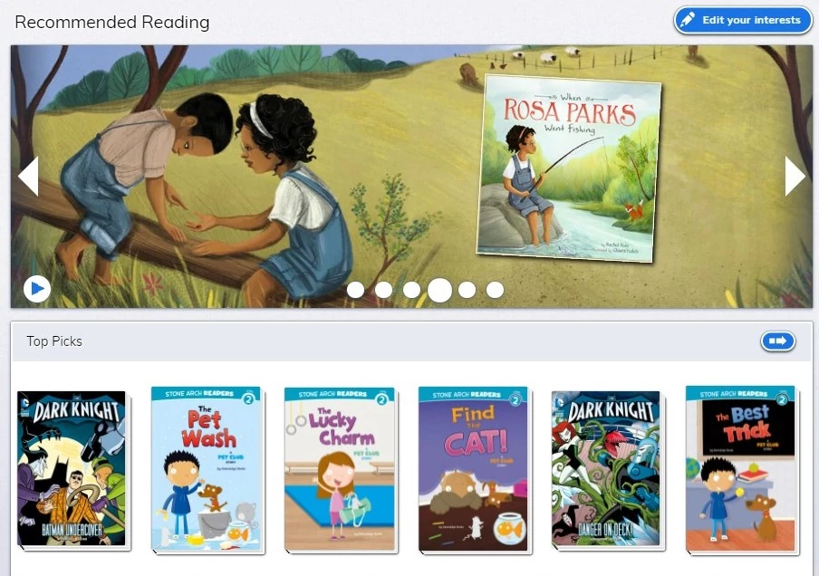 myON Recommendations screenshot - Recommended Books