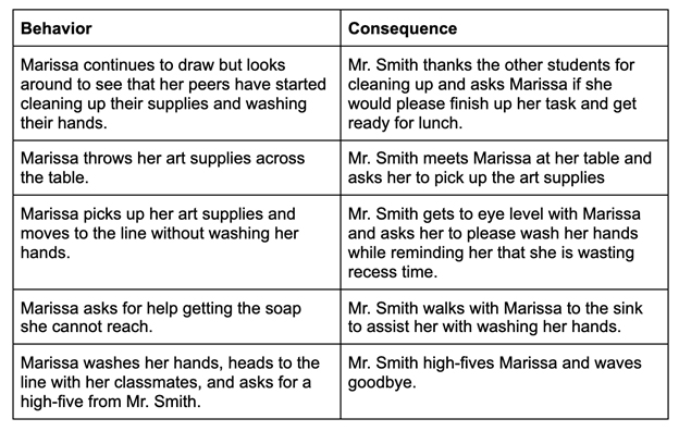 Behavior and Consequence table