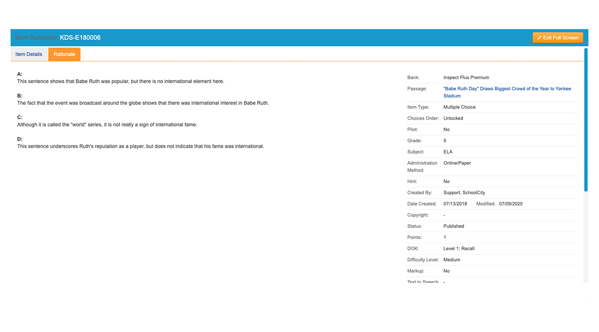 Distractor Rationale report