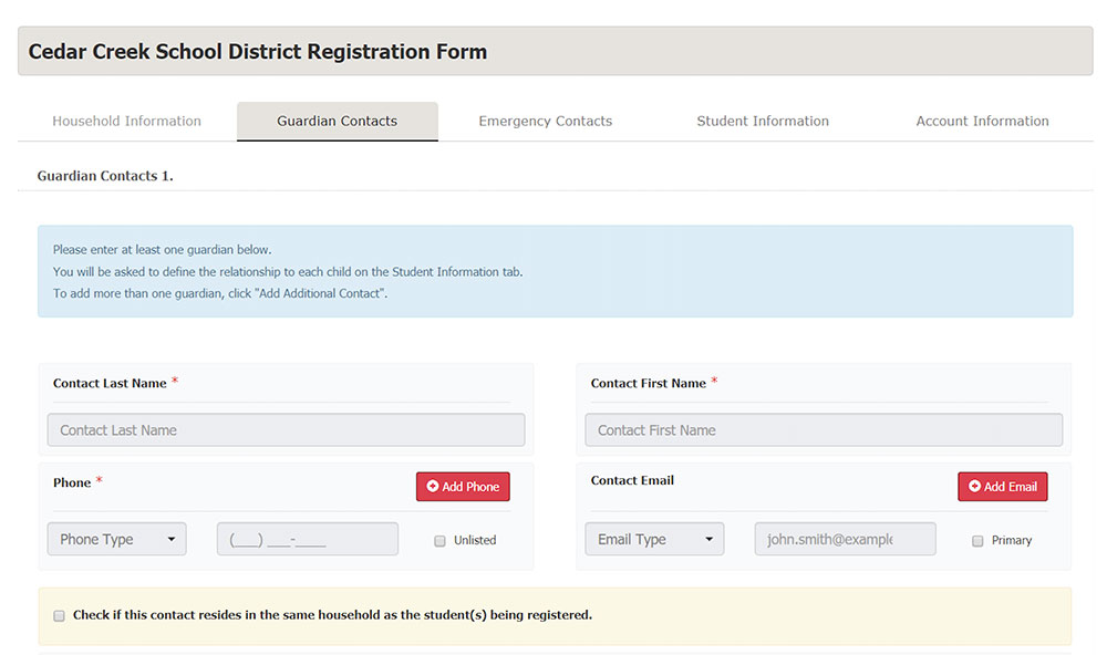 eSchoolData registration form