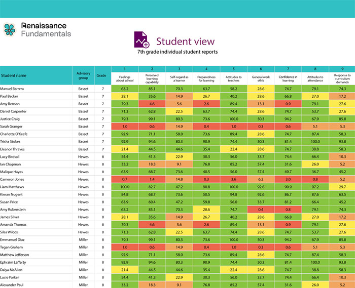 Student report screenshot