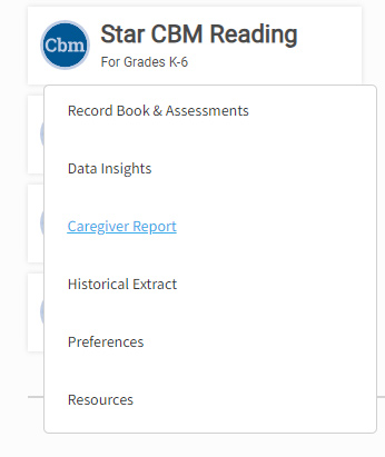 Star CBM Reading Caregiver Report from Homepage