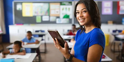 Teacher with tablet