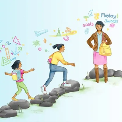 illustration of students walking over rocks representing the math milestones