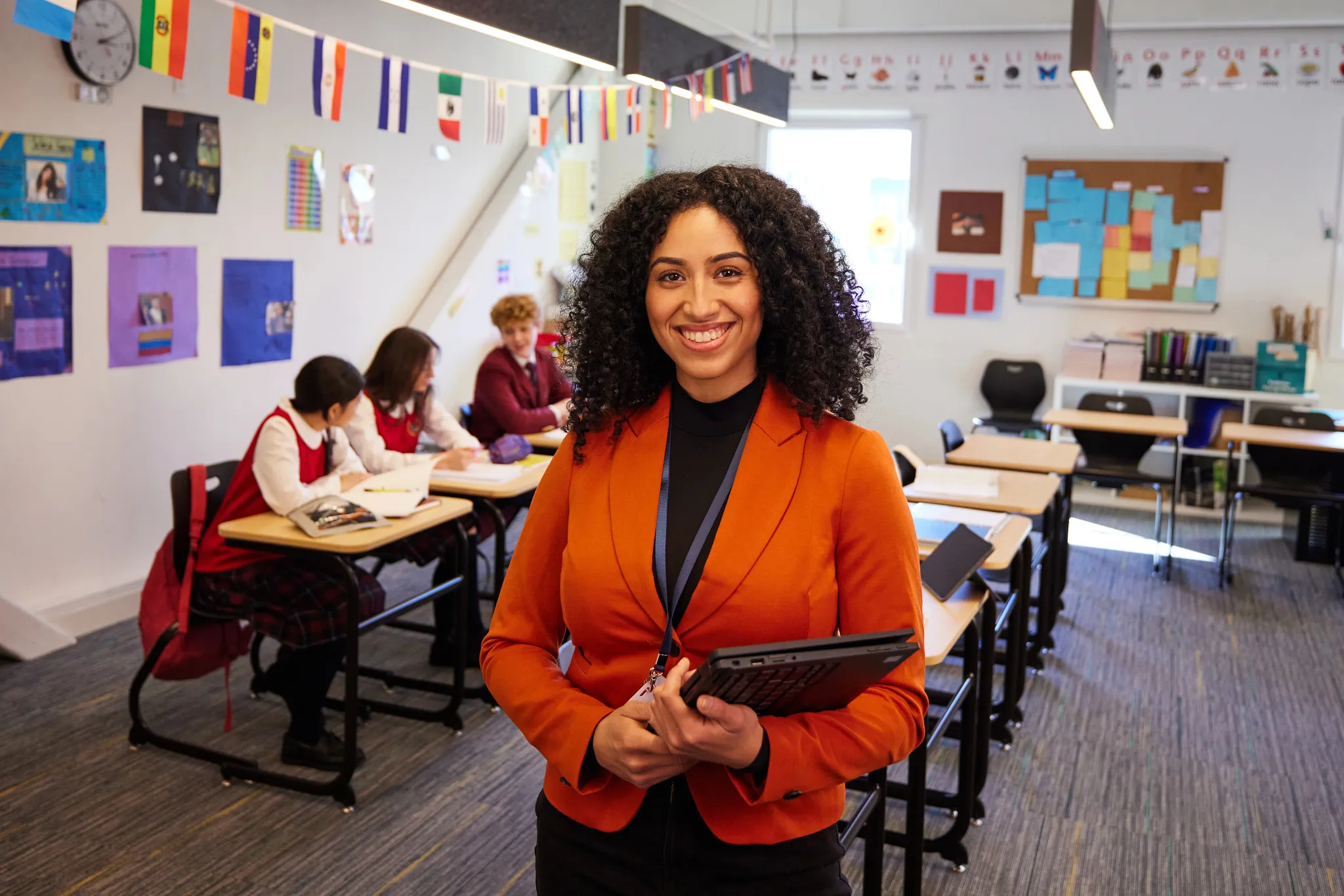 A female teacher in a classroom