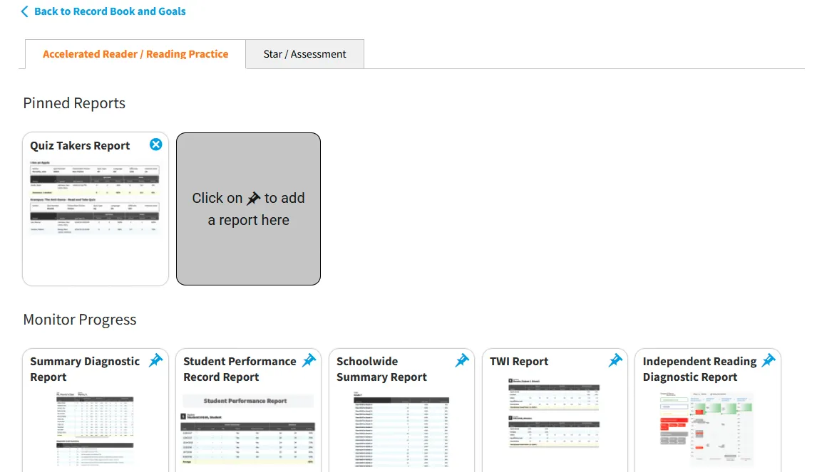 Accelerated Reader explore report screenshot.