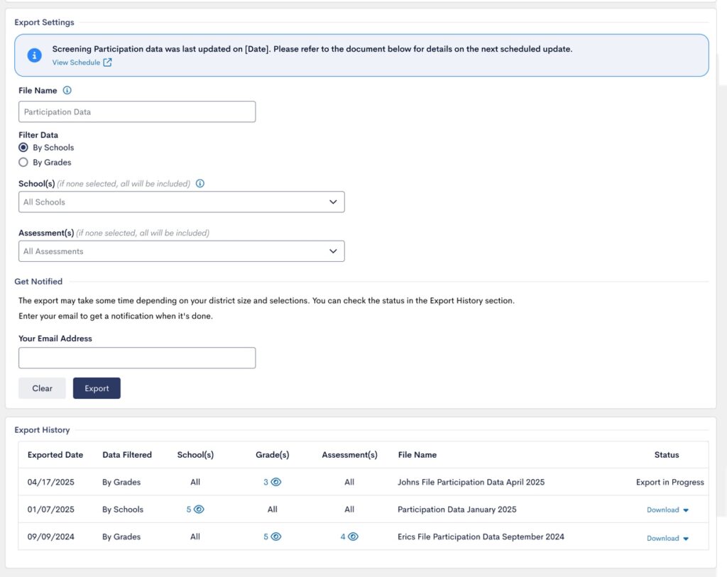 FastBridge's participation data report screenshot