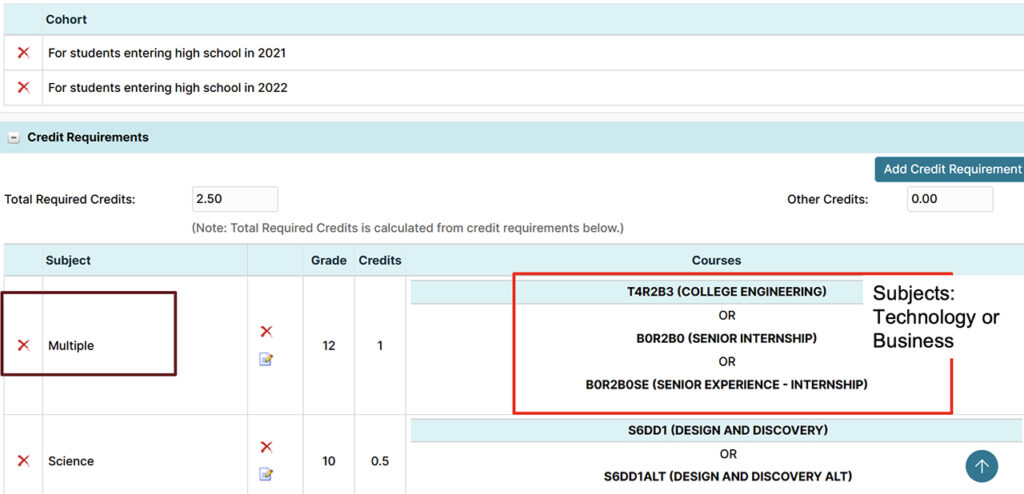 Graduation pathways and grade notifications screenshot