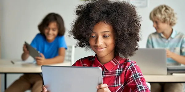 A student using Flocabulary on a tablet