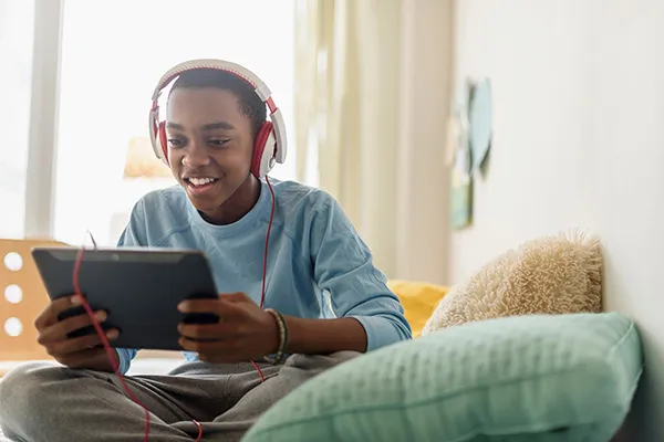 A student using myON on a tablet