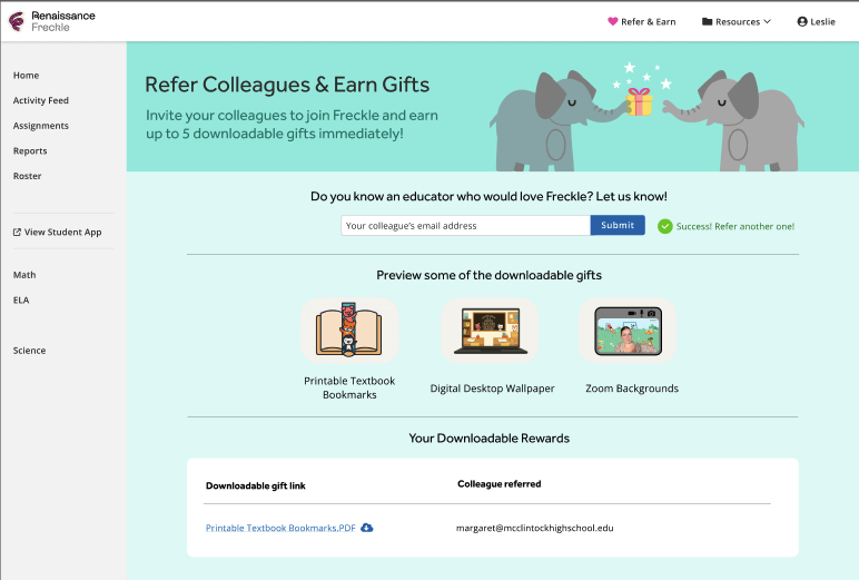 An image of the Freckle referral landing page
