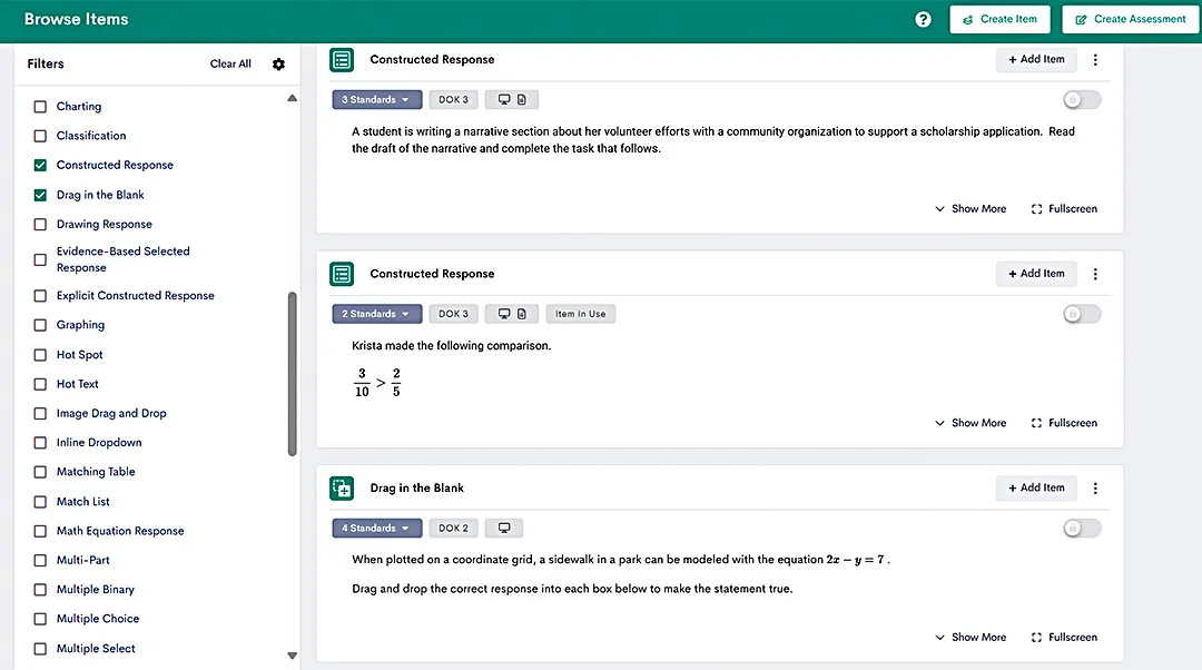 Renaissance DnA item bank screenshot