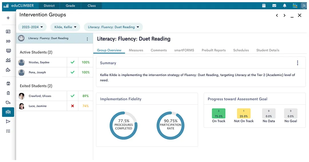 eduCLIMBER interventions report