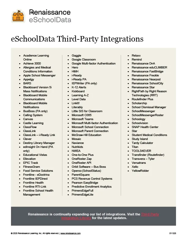An image of the eSchoolData integrations flyer