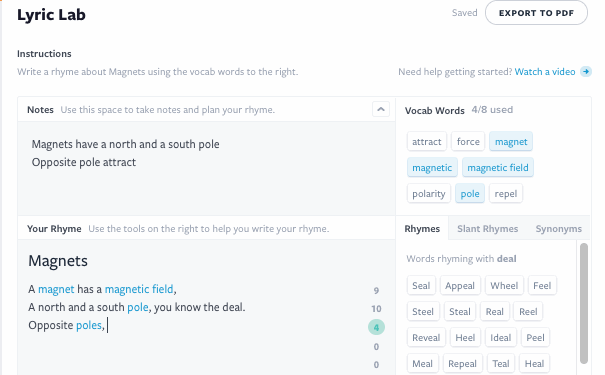 Flocabulary Lyric Lab lets students create their own rhymes