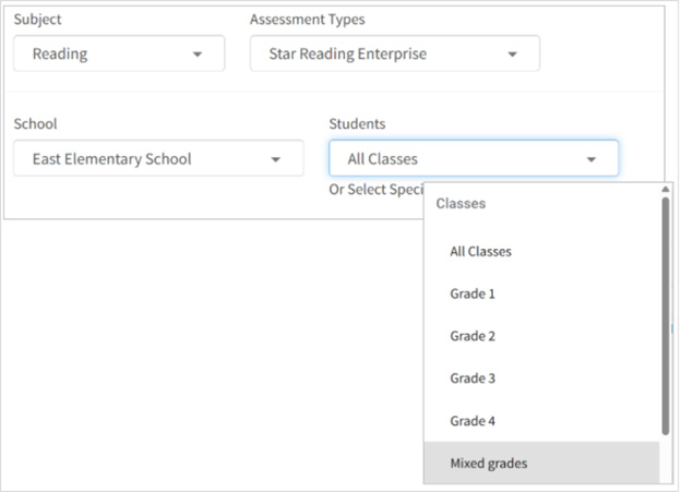 A screenshot of a Star Screening Report showing the selection of multiple grades
