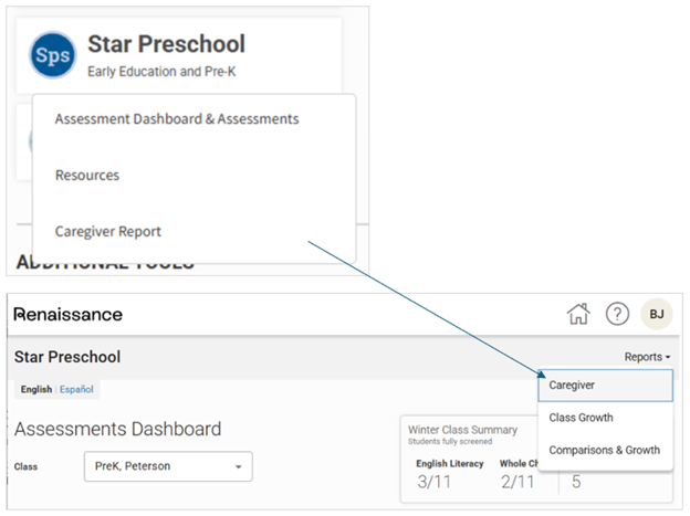 Star Preschool Caregiver Report screenshot
