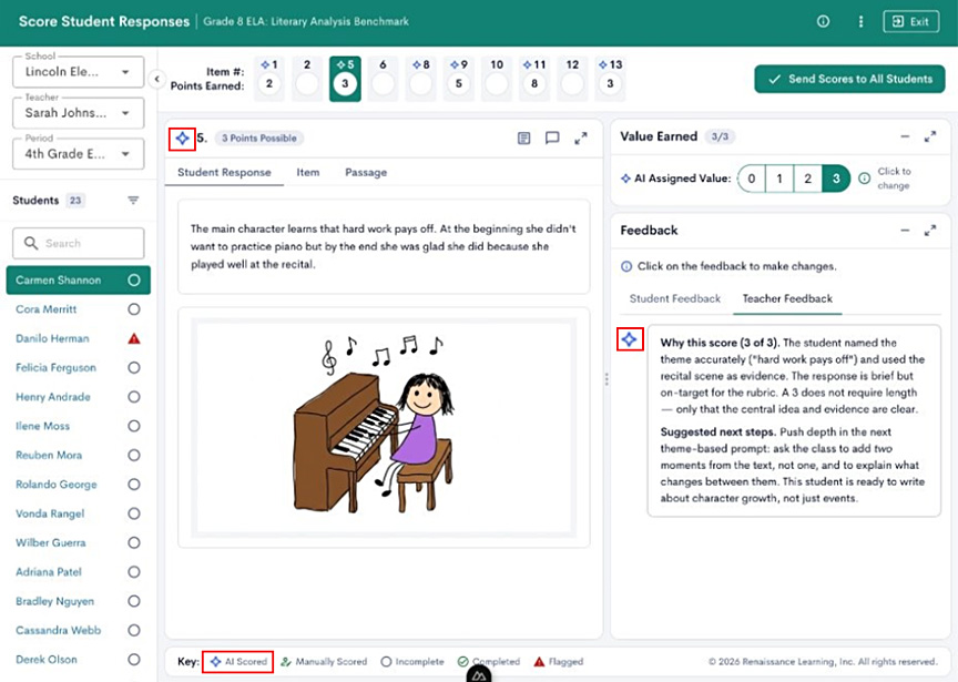 SchoolCity Score Student Reponses AI scoring option screenshot