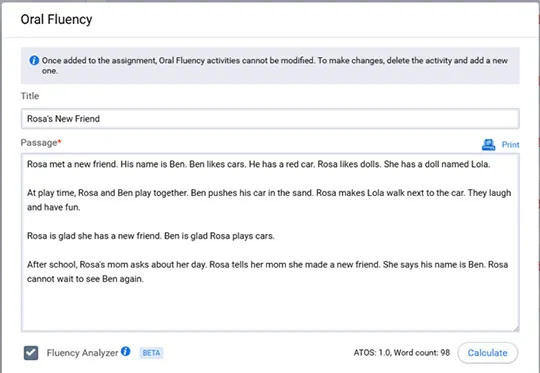 myON Oral Fluency screen